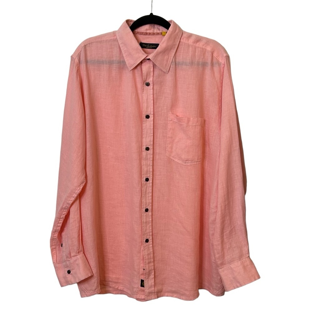 Pete Huntington Linen Button Down Long Sleeve Shirt SZ XL Coral‎ Breathable